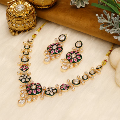 Aanura Purple Kundan Pendant Necklace & Earrings