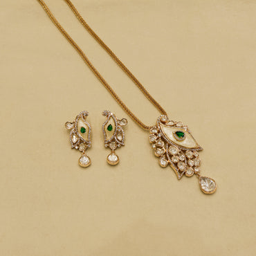 Aanura White Leaf Pendant Necklace & Earrings