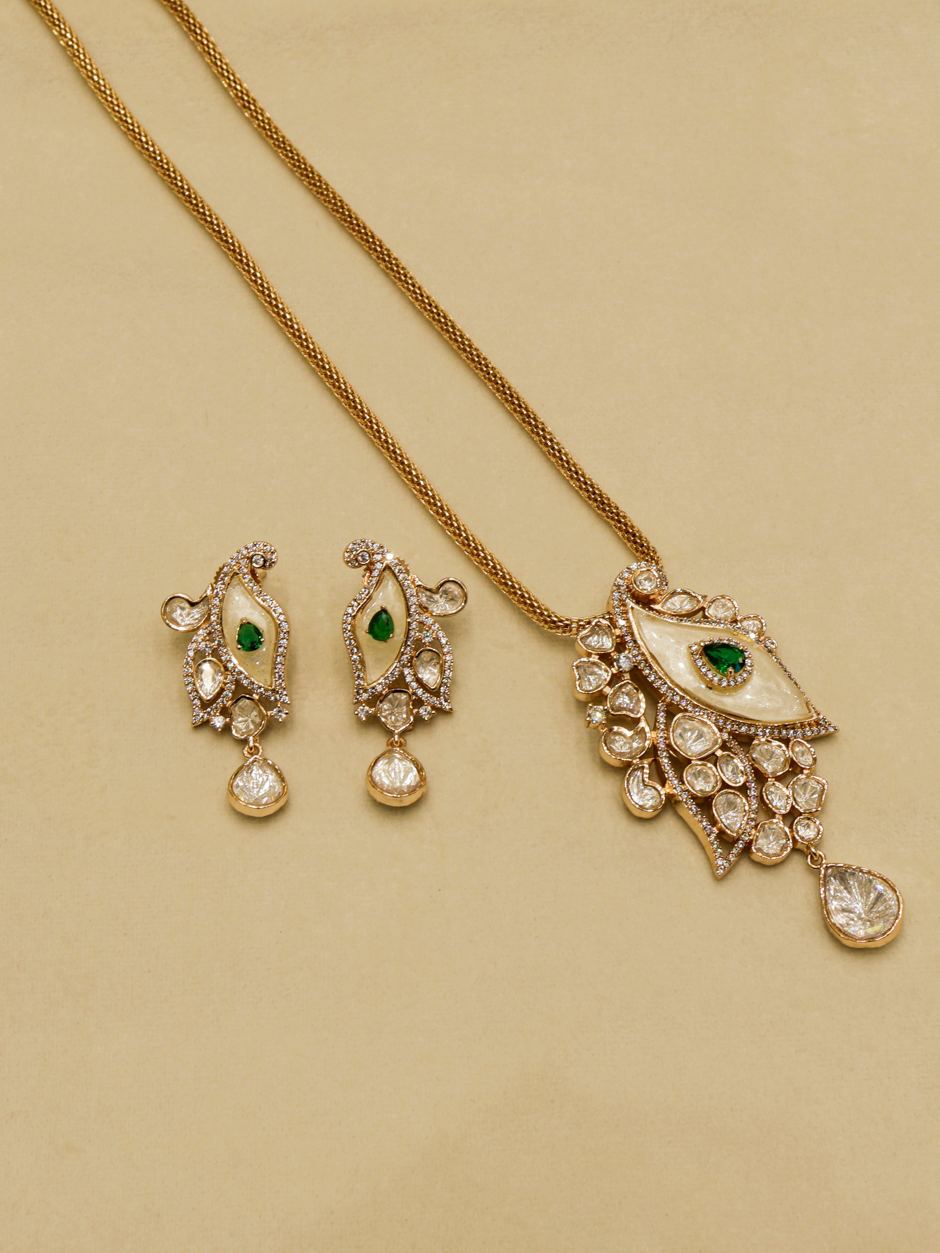 Aanura White Leaf Pendant Necklace & Earrings