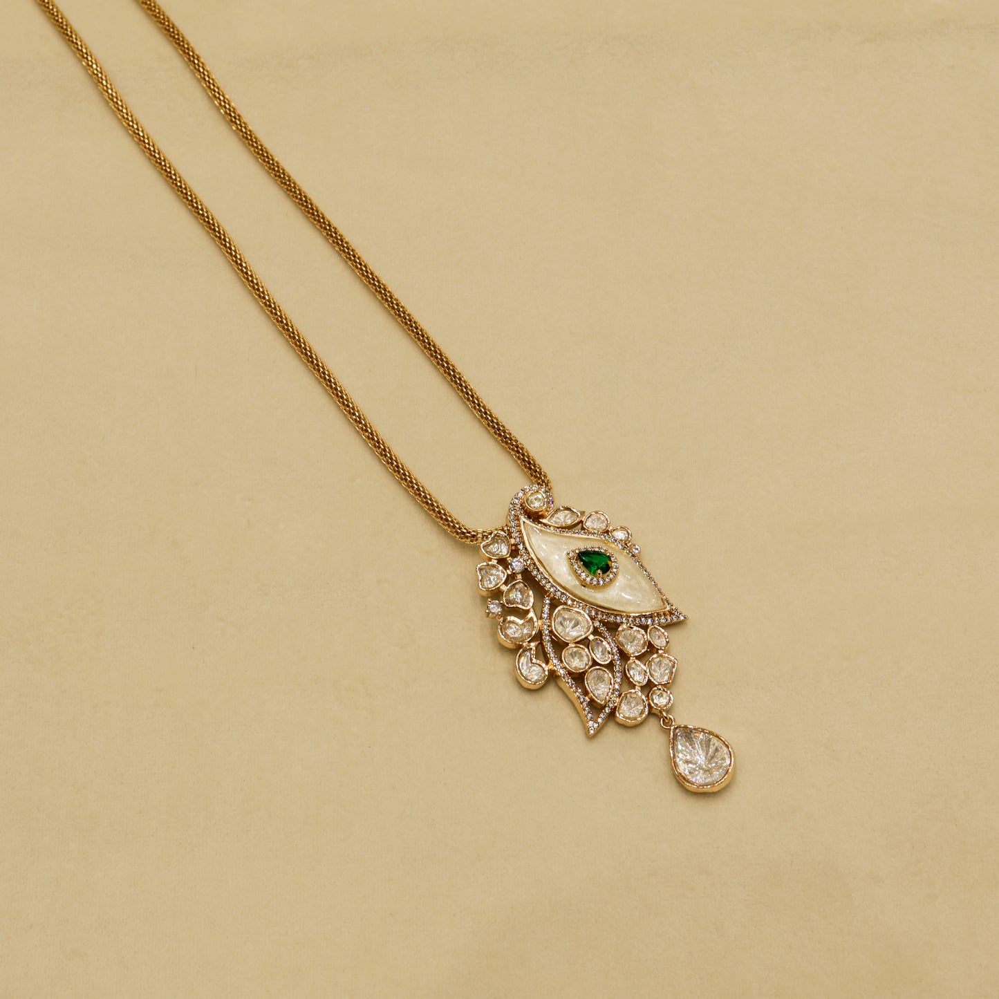 Aanura White Leaf Pendant Necklace & Earrings