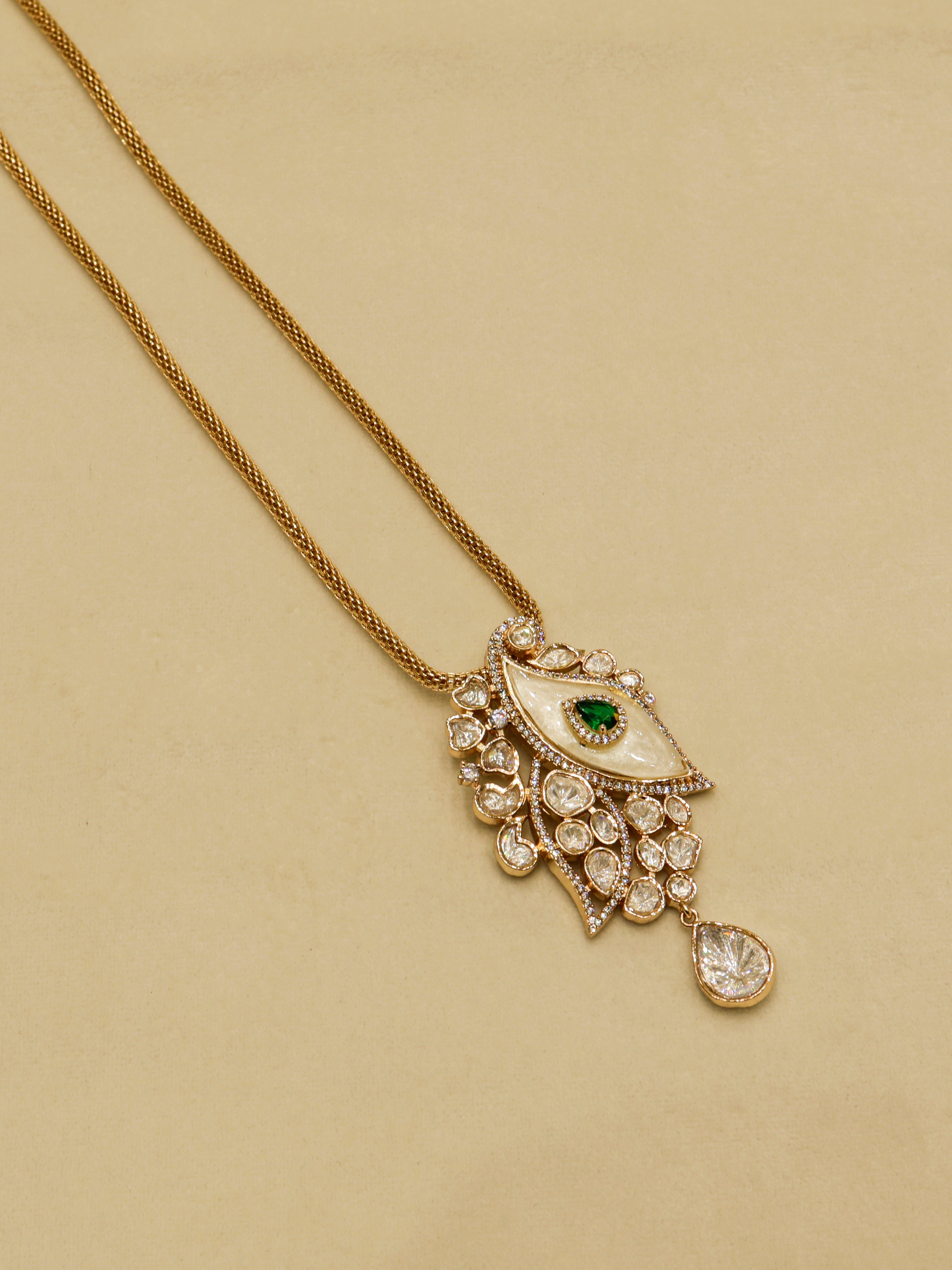 Aanura White Leaf Pendant Necklace & Earrings