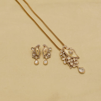 Aanura White Leaf Pendant Necklace & Earrings
