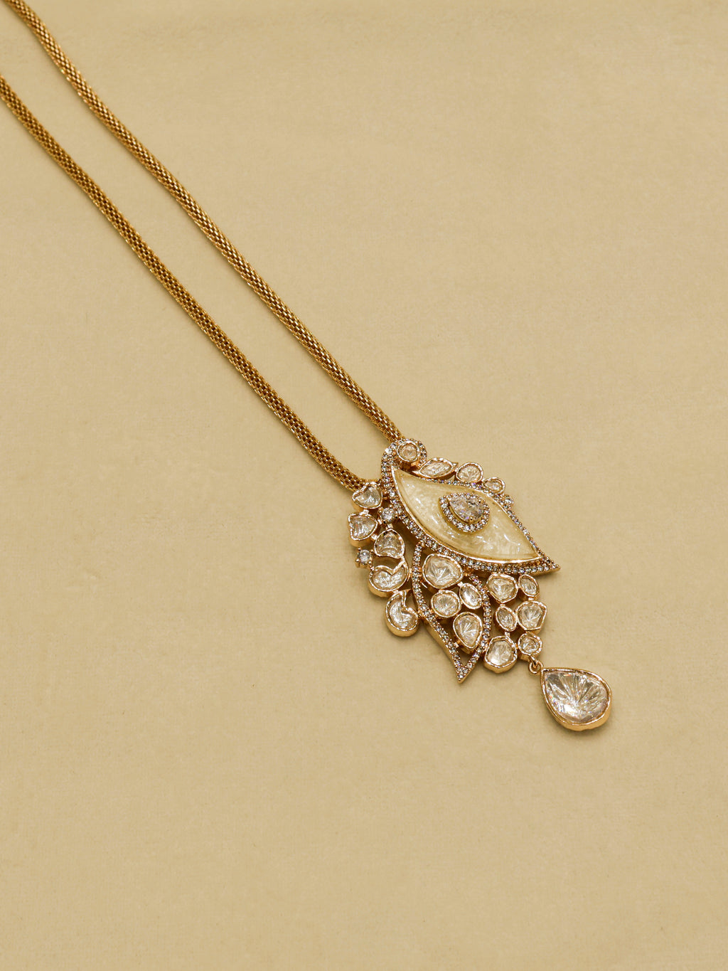 Aanura White Leaf Pendant Necklace & Earrings