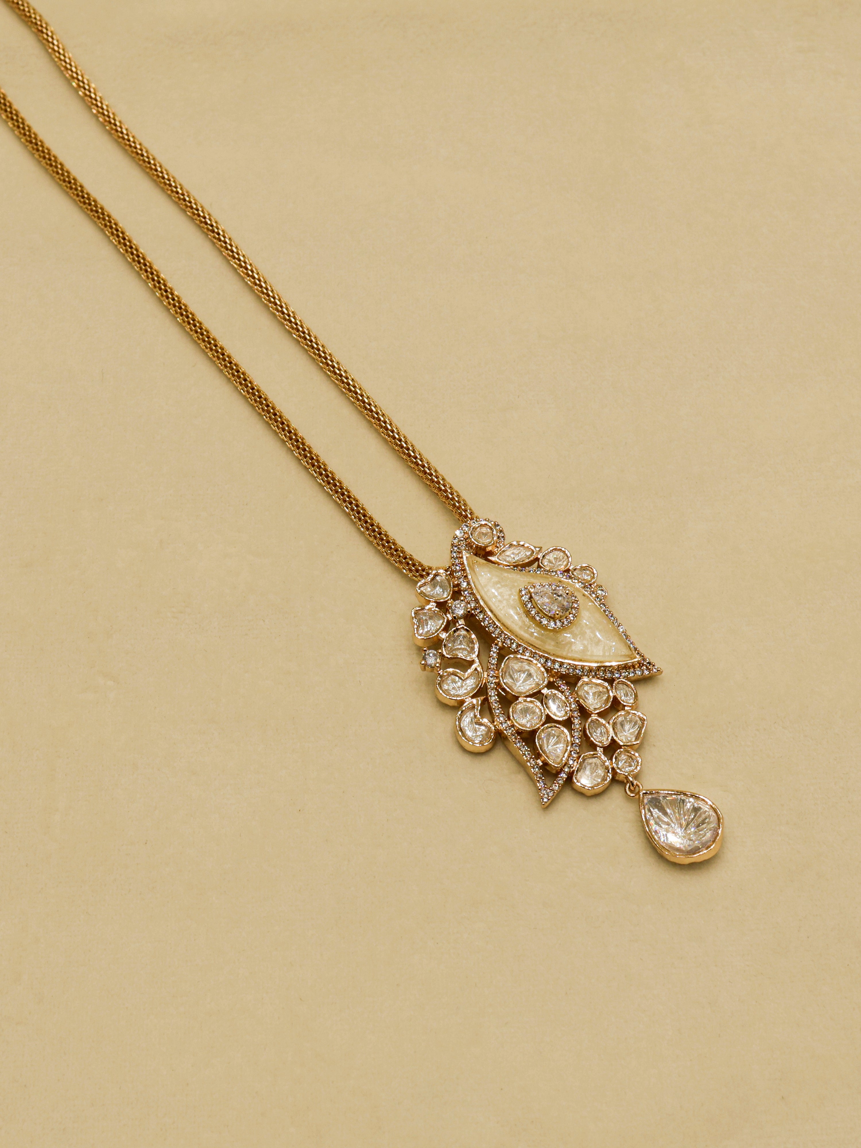 Aanura White Leaf Pendant Necklace & Earrings