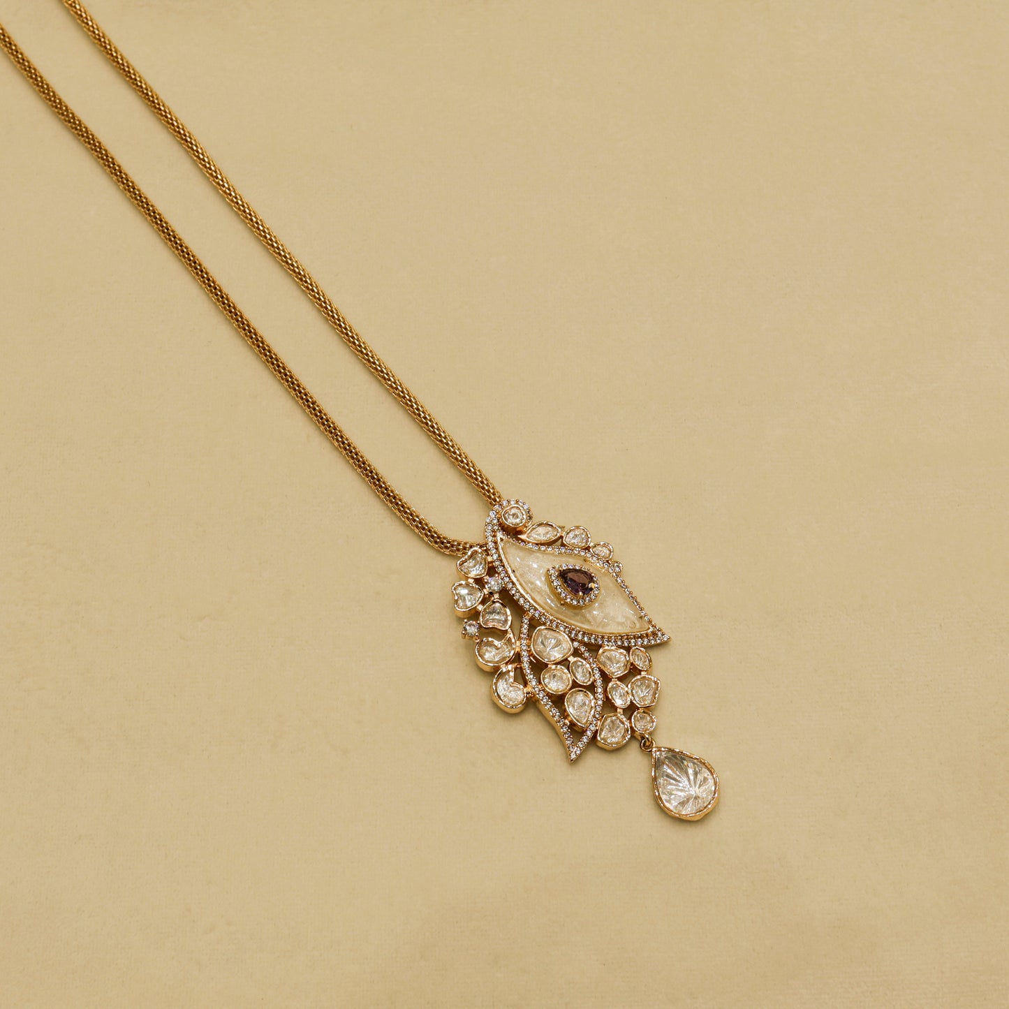 Aanura White Leaf Pendant Necklace & Earrings