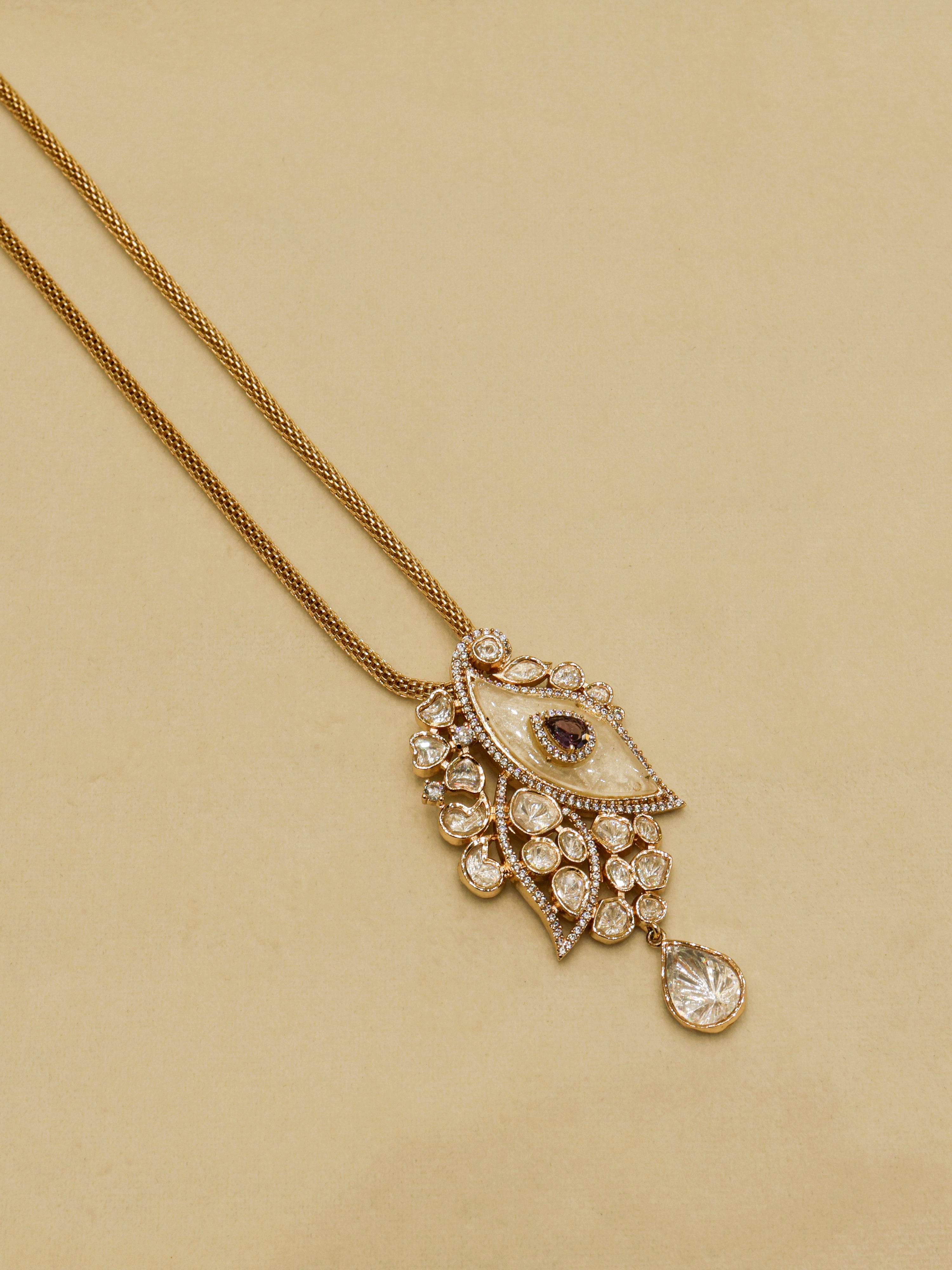 Aanura White Leaf Pendant Necklace & Earrings