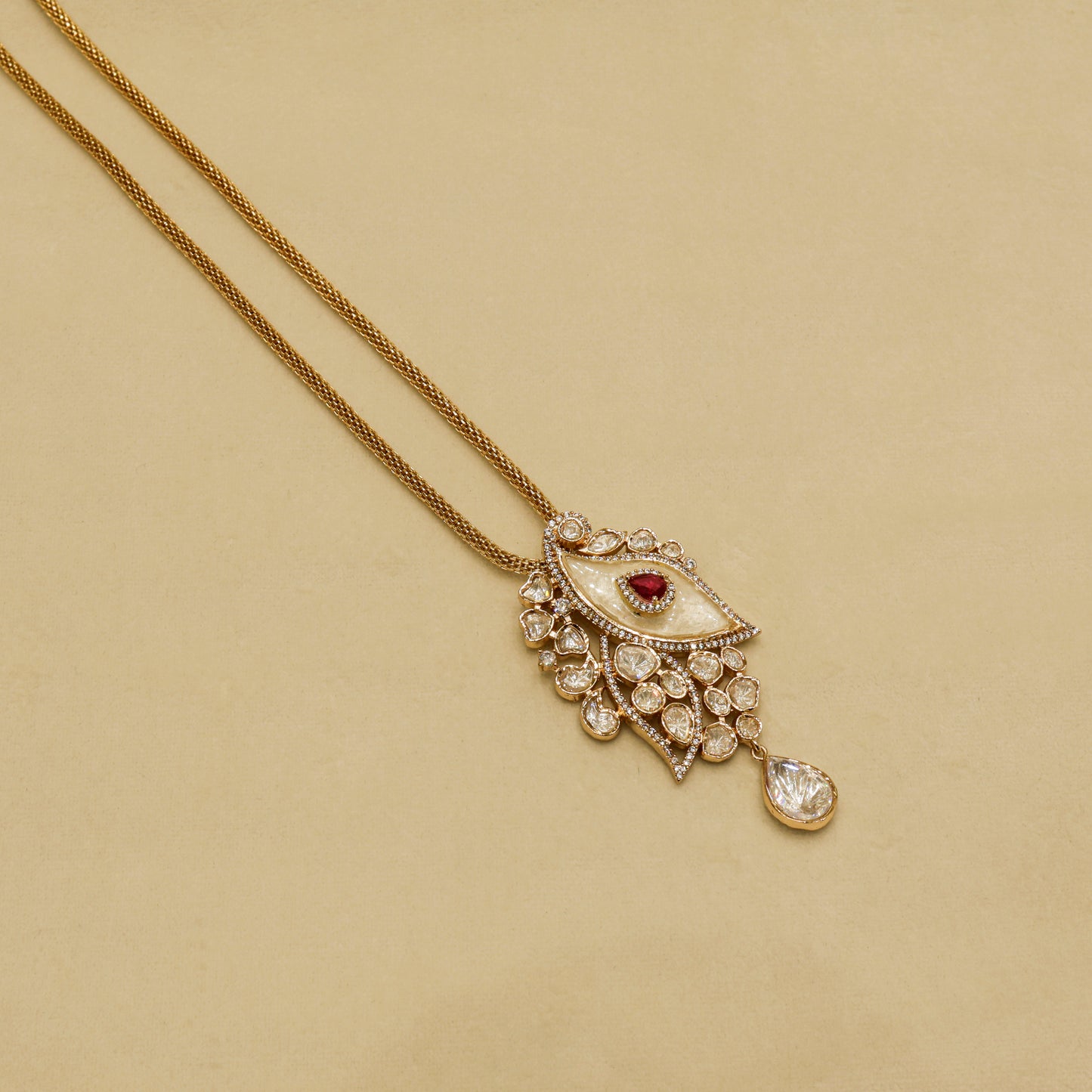 Aanura White Leaf Pendant Necklace & Earrings