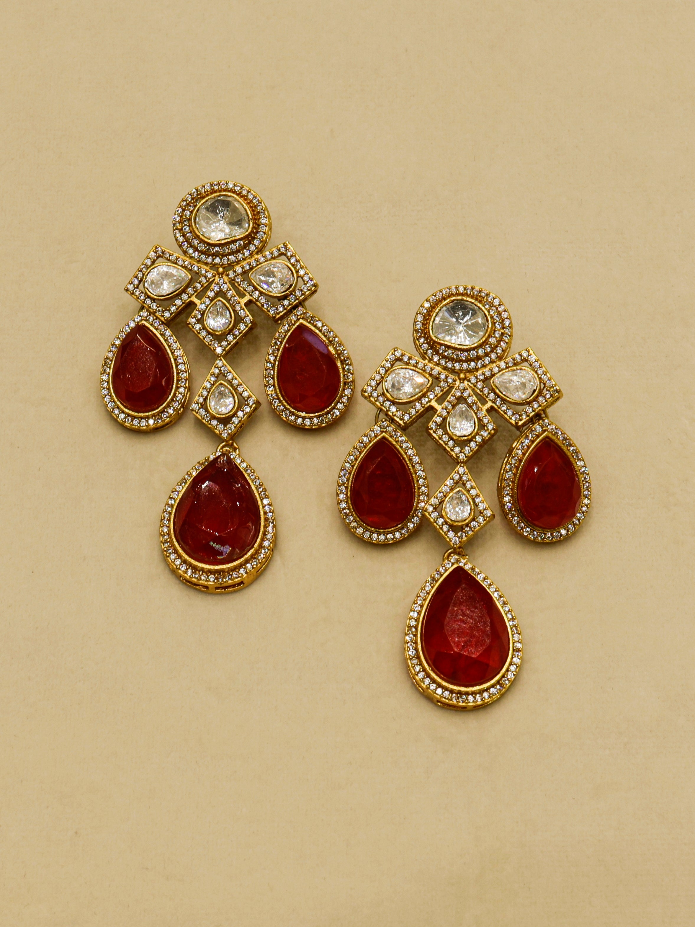 Aanura Grand Red Bridal Necklace with Kundan Embellishments