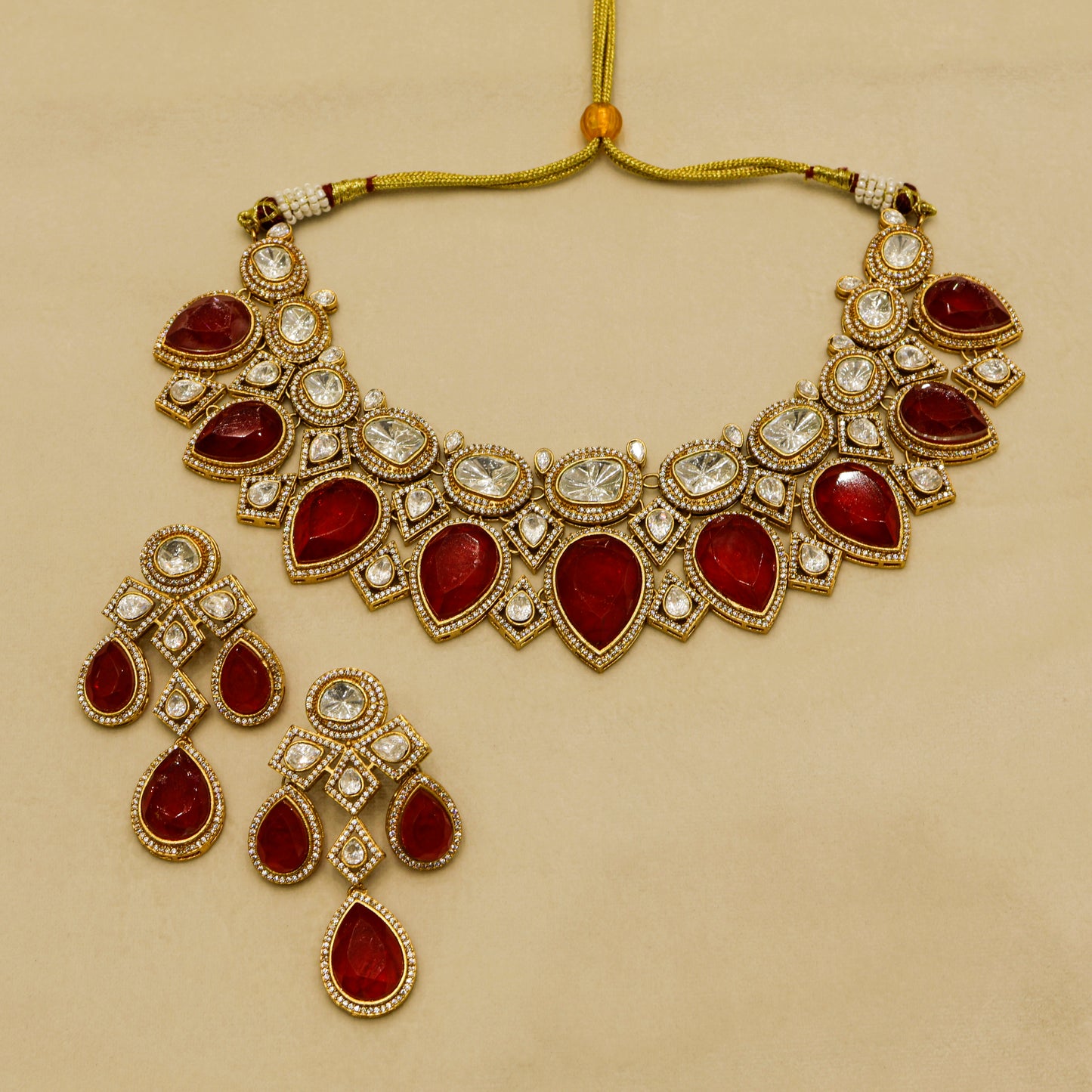 Aanura Grand Red Bridal Necklace with Kundan Embellishments