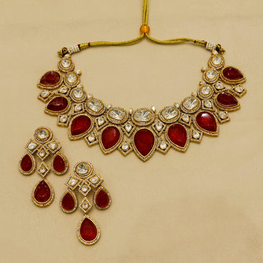 Aanura Grand Red Bridal Necklace with Kundan Embellishments