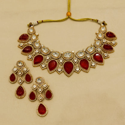 Aanura Grand Red Bridal Necklace with Kundan Embellishments