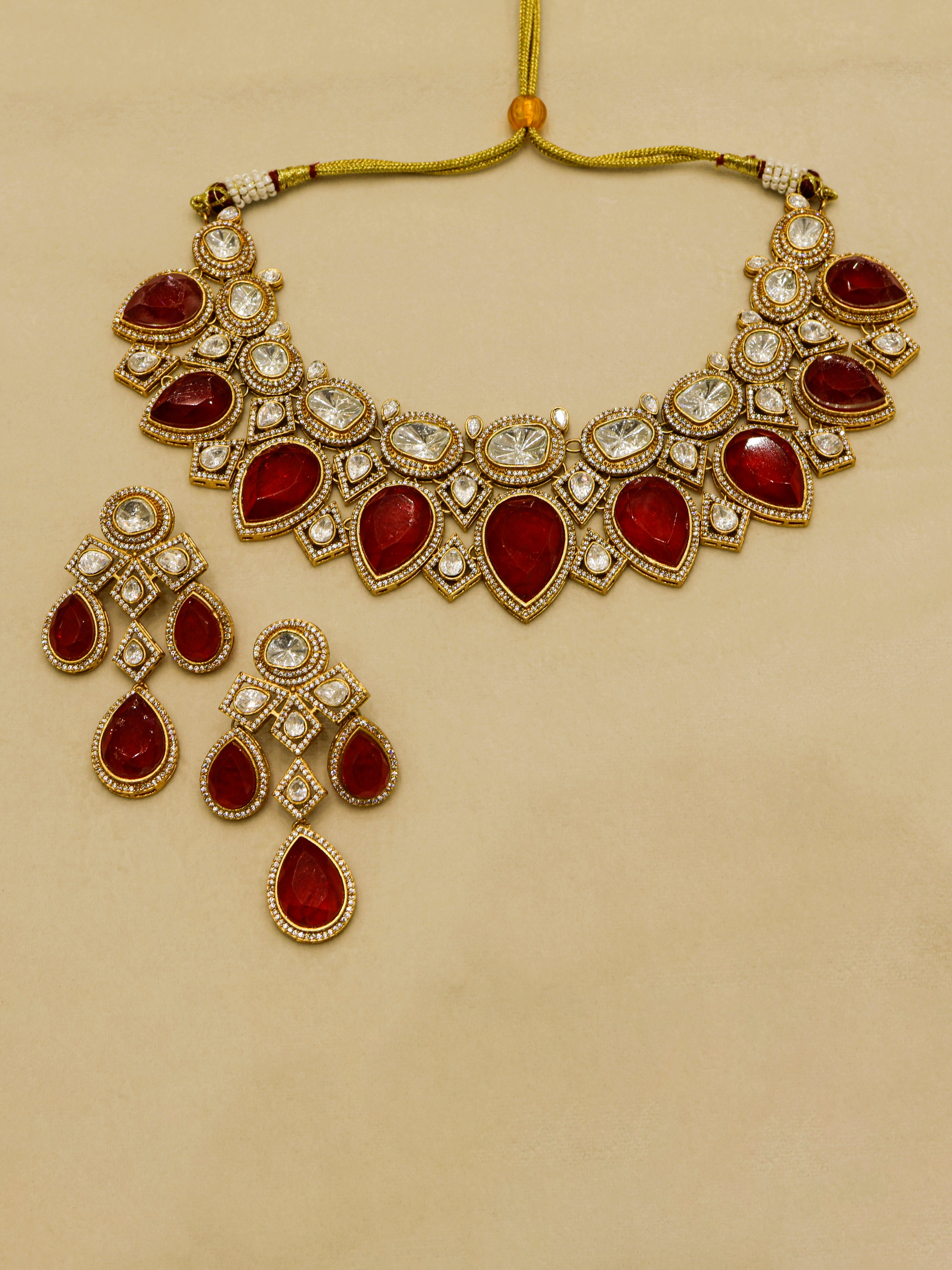 Aanura Grand Red Bridal Necklace with Kundan Embellishments