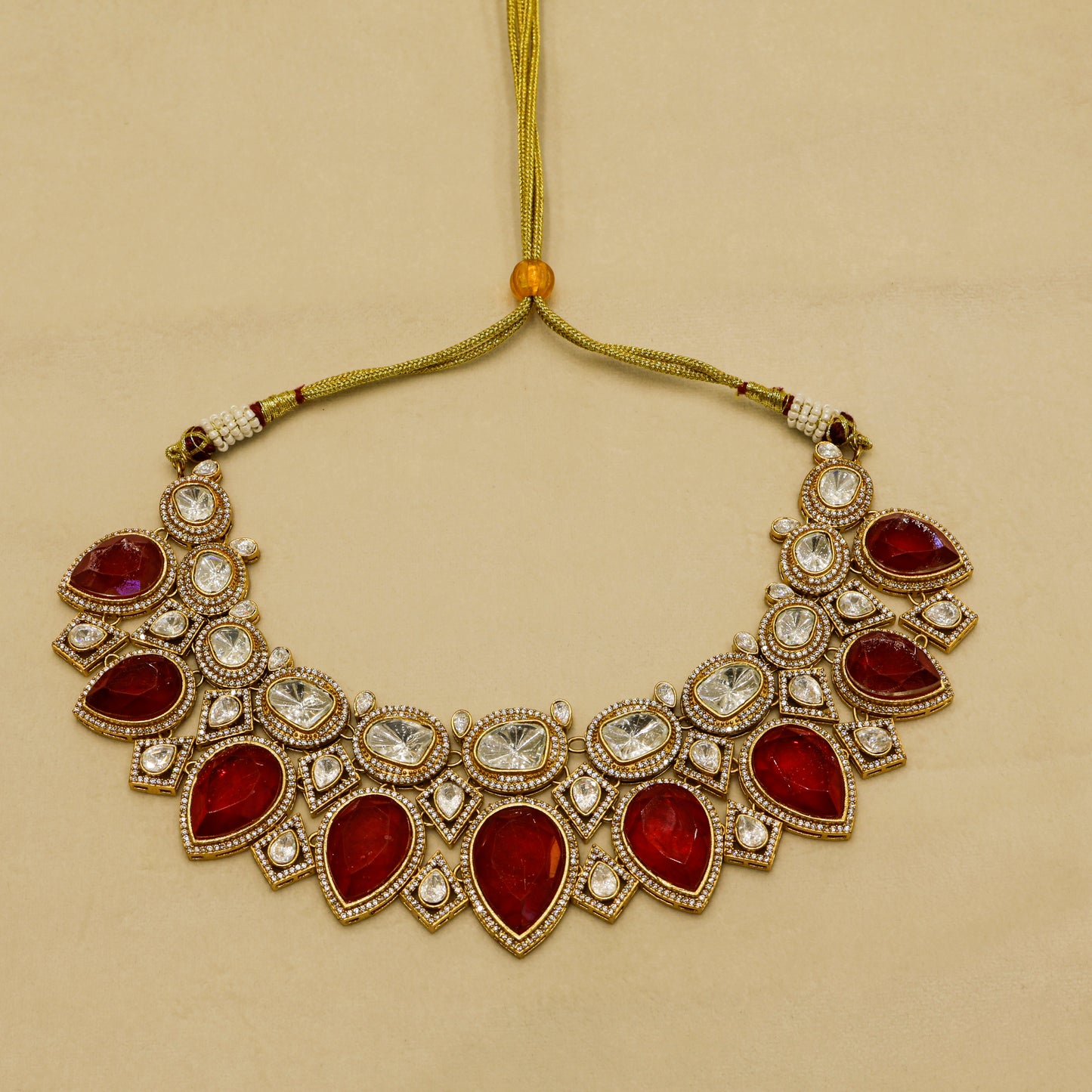 Aanura Grand Red Bridal Necklace with Kundan Embellishments