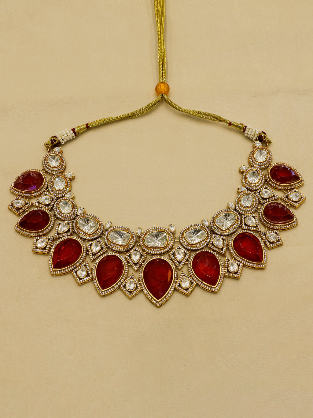 Aanura Grand Red Bridal Necklace with Kundan Embellishments