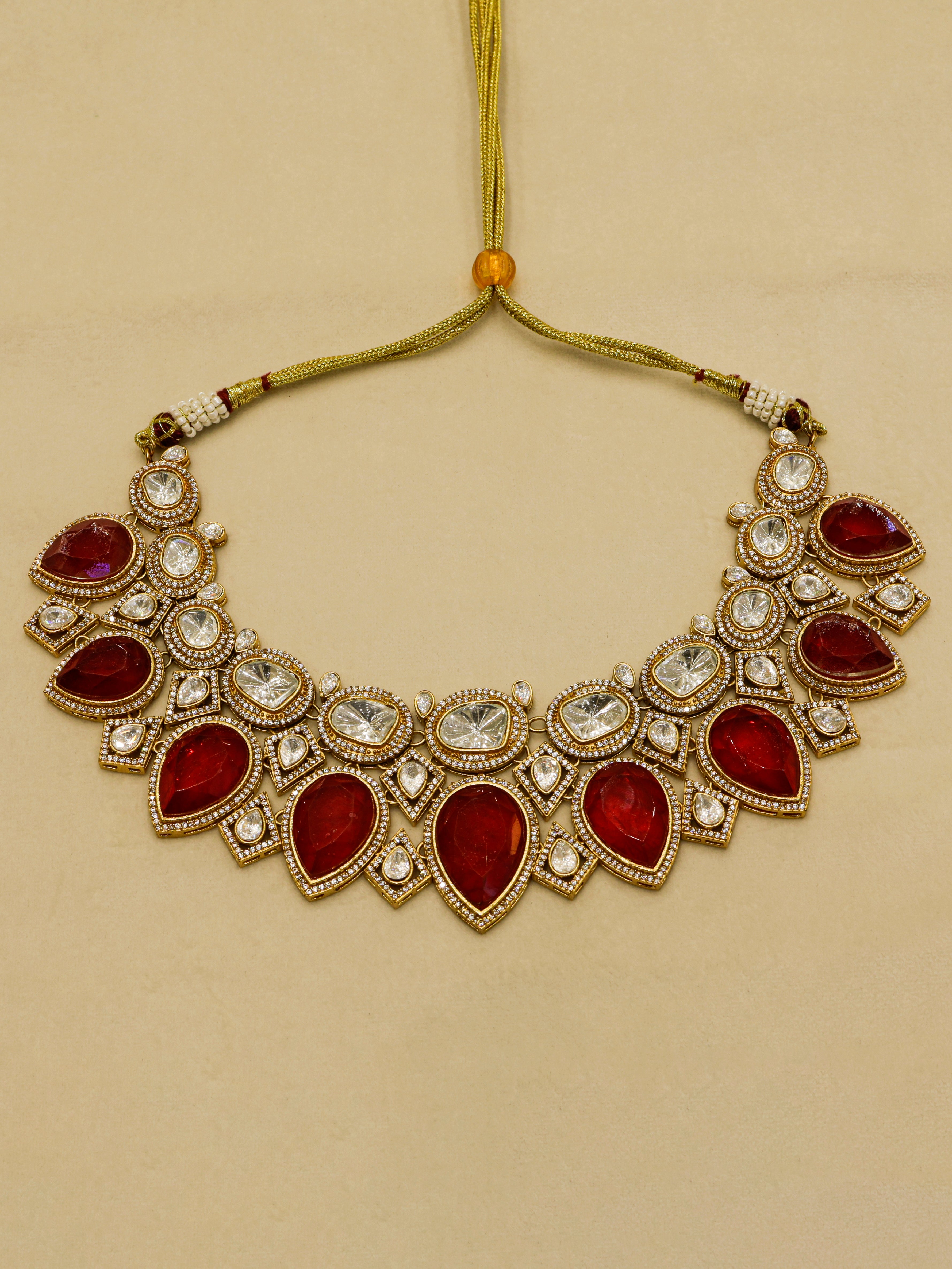 Aanura Grand Red Bridal Necklace with Kundan Embellishments
