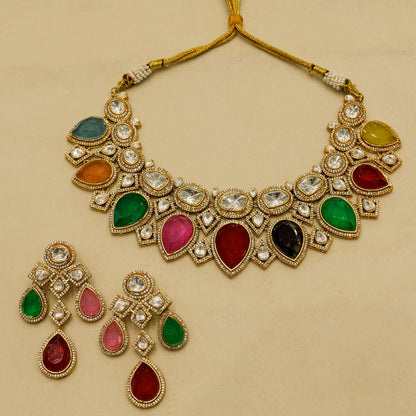 Aanura Grand Red Bridal Necklace with Kundan Embellishments