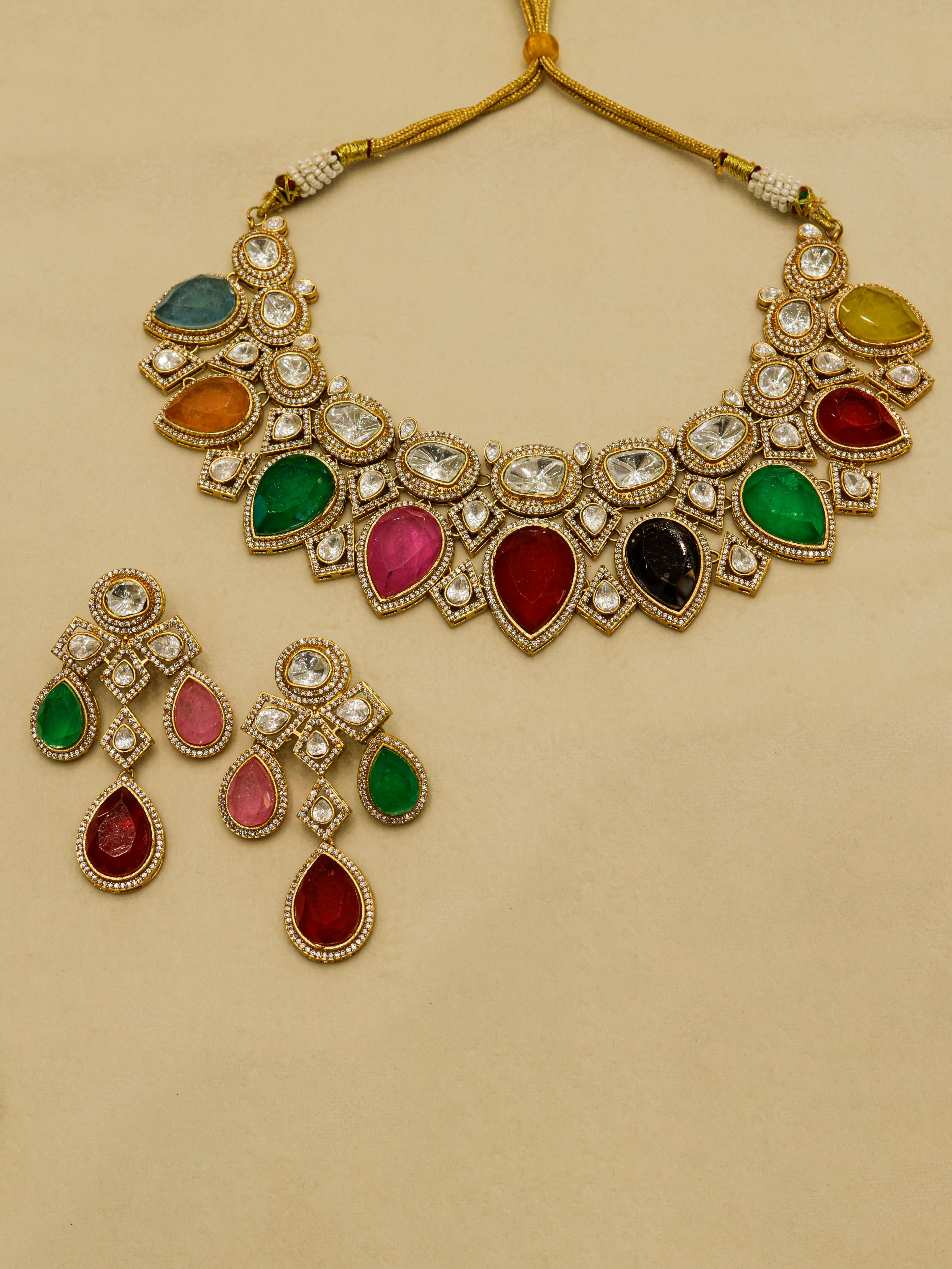 Aanura Grand Red Bridal Necklace with Kundan Embellishments