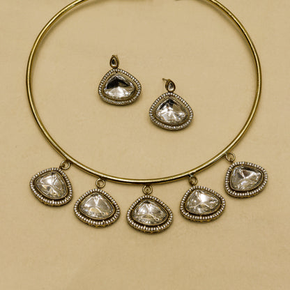 Aanura Statement Kundan Necklace with Mirror Crystals