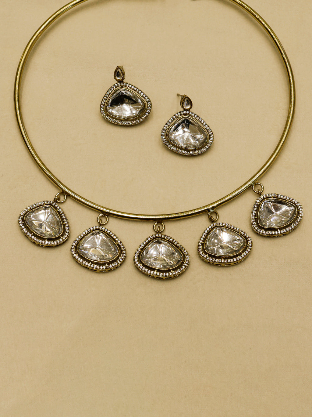 Aanura Statement Kundan Necklace with Mirror Crystals
