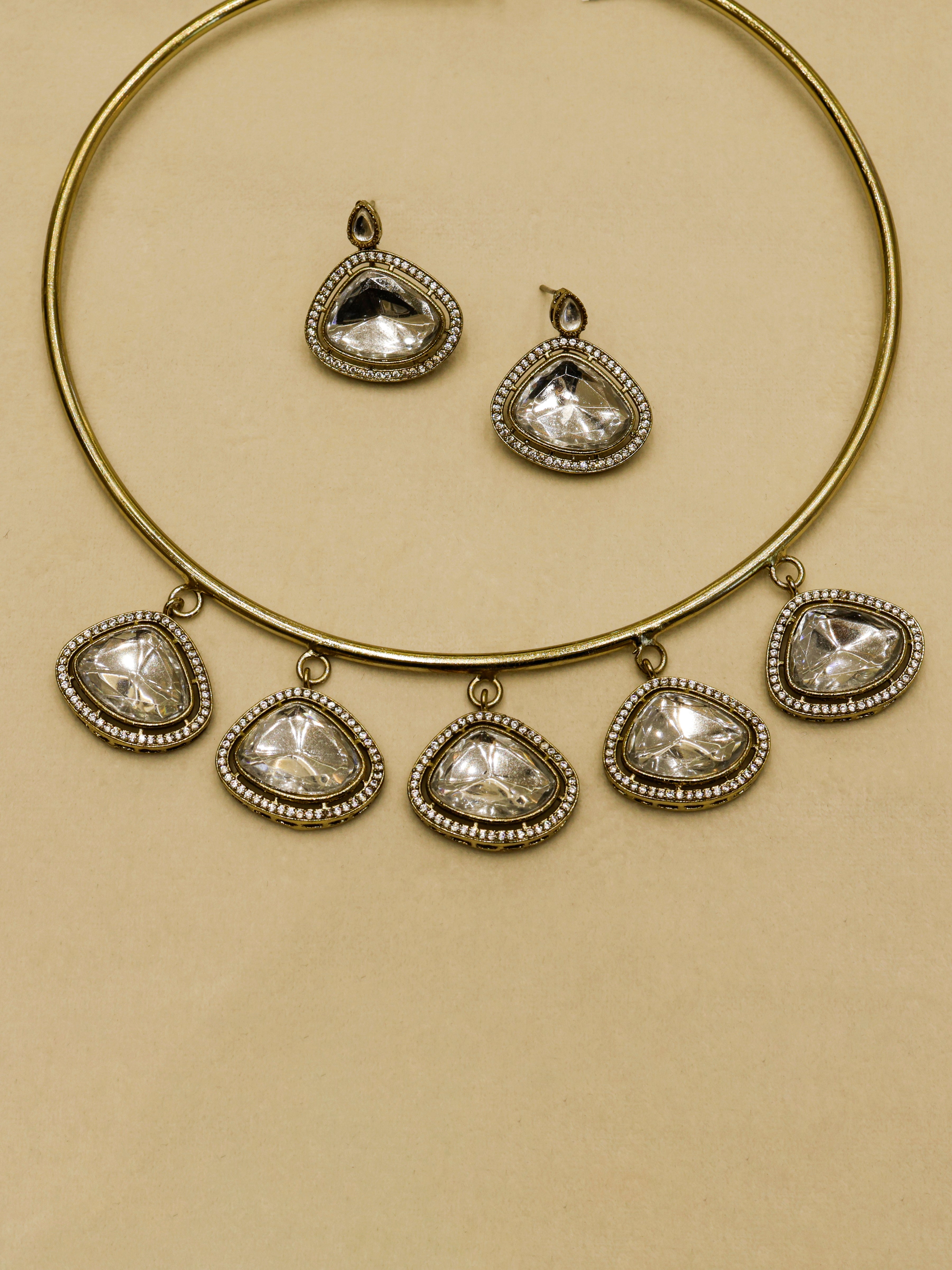 Aanura Statement Kundan Necklace with Mirror Crystals