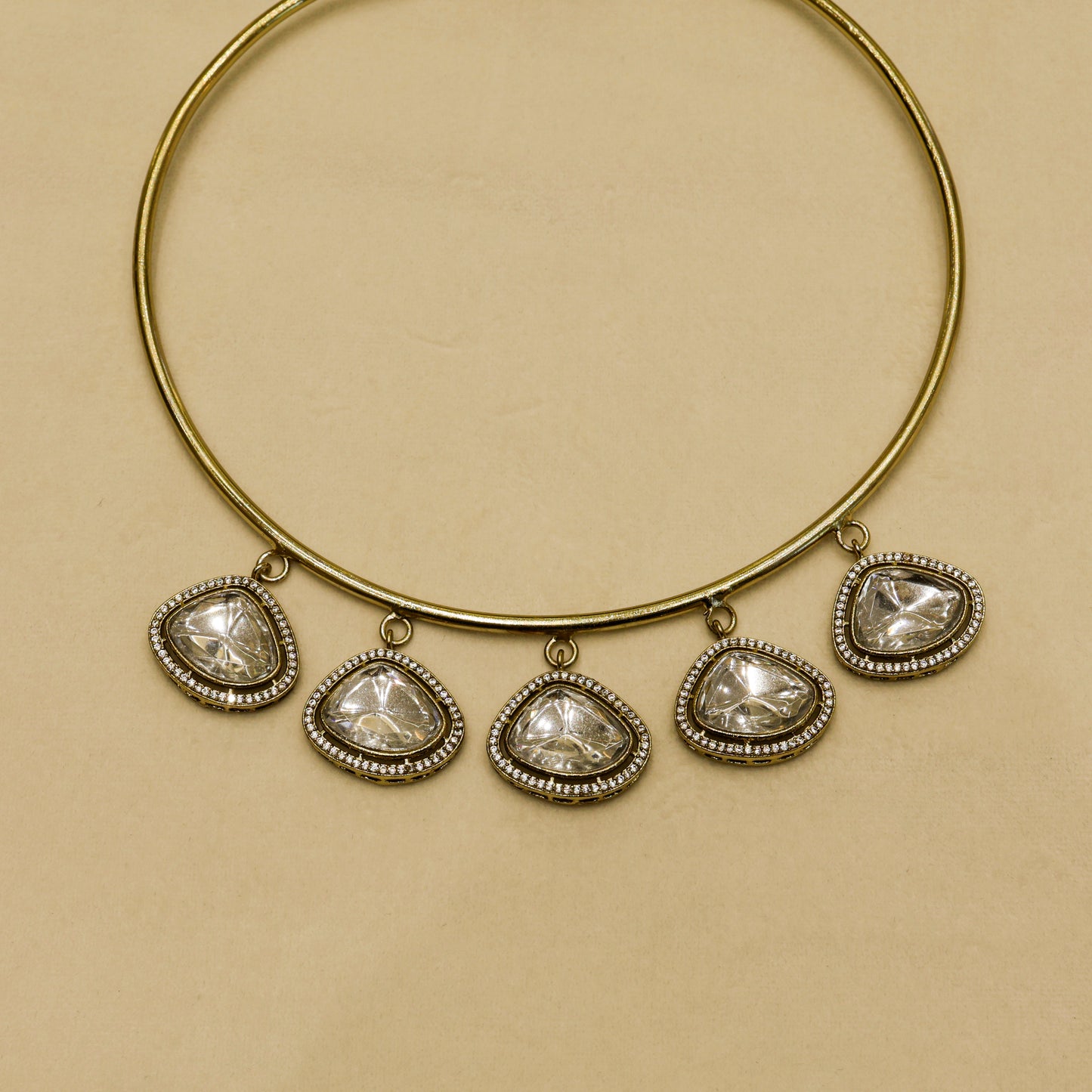 Aanura Statement Kundan Necklace with Mirror Crystals