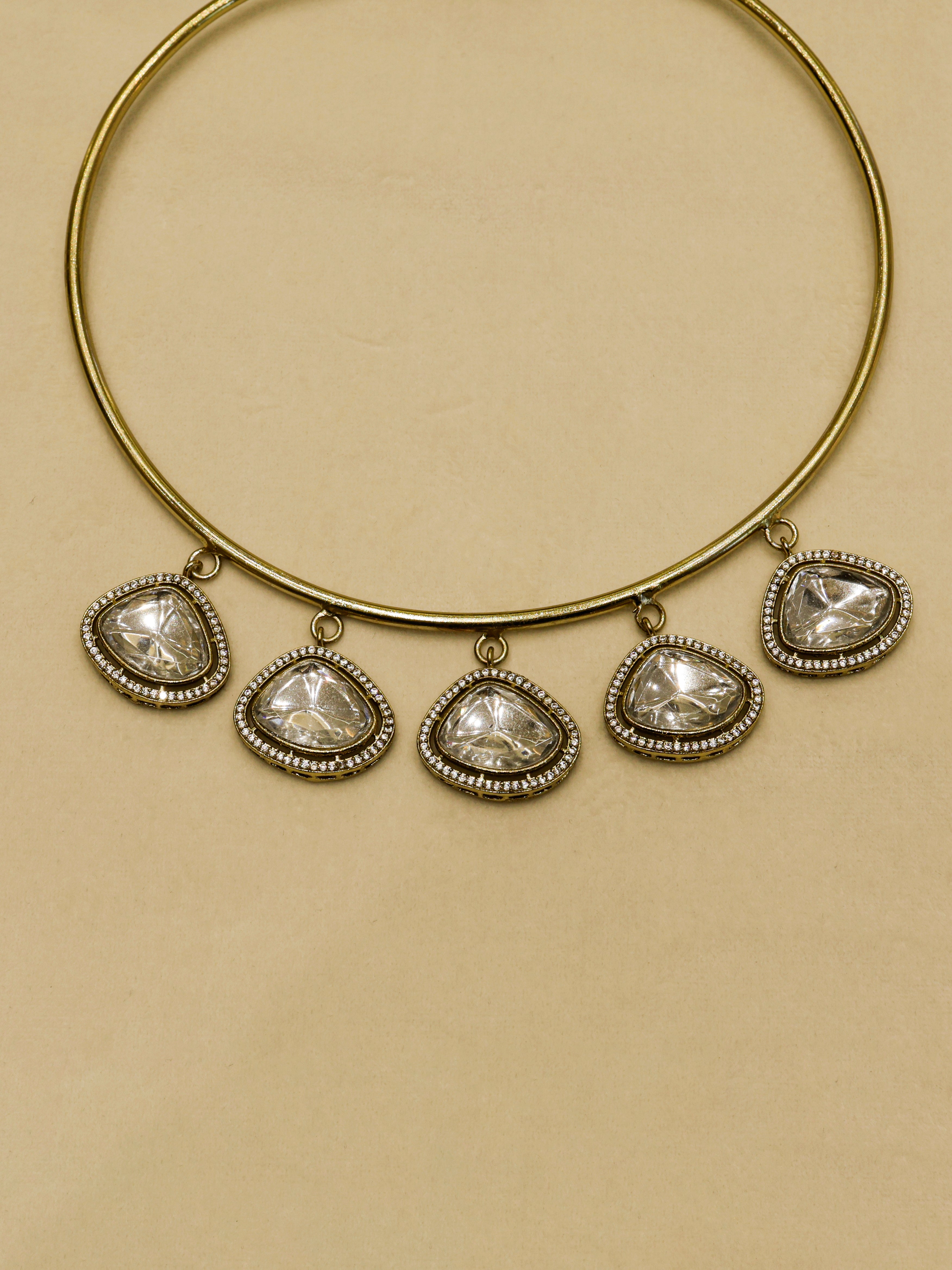Aanura Statement Kundan Necklace with Mirror Crystals