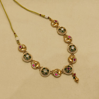 Aanura Circular Kundan Ruby Drop Necklace Set