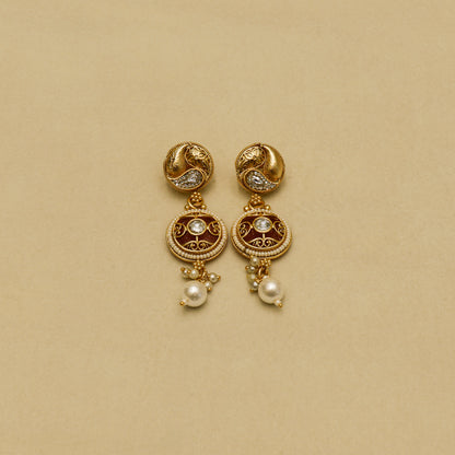 Aanura Circular Kundan Ruby Drop Necklace Set