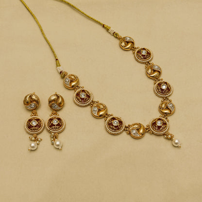 Aanura Circular Kundan Ruby Drop Necklace Set