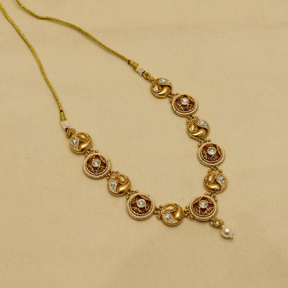 Aanura Circular Kundan Ruby Drop Necklace Set