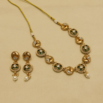 Aanura Circular Kundan Ruby Drop Necklace Set