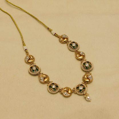 Aanura Circular Kundan Ruby Drop Necklace Set