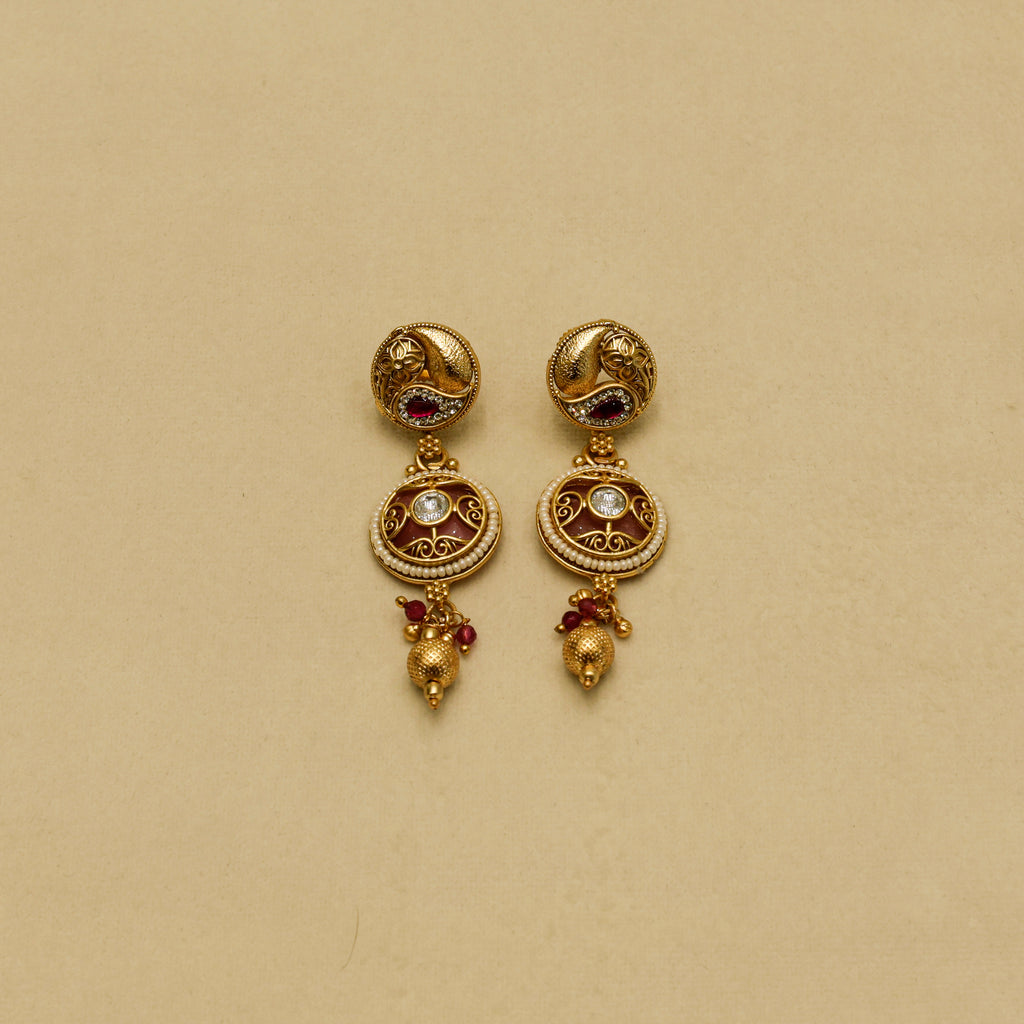 Aanura Circular Kundan Ruby Drop Necklace Set