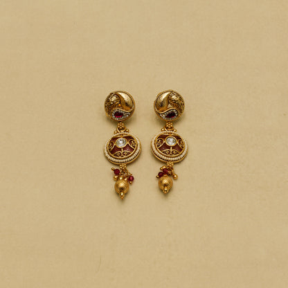 Aanura Circular Kundan Ruby Drop Necklace Set