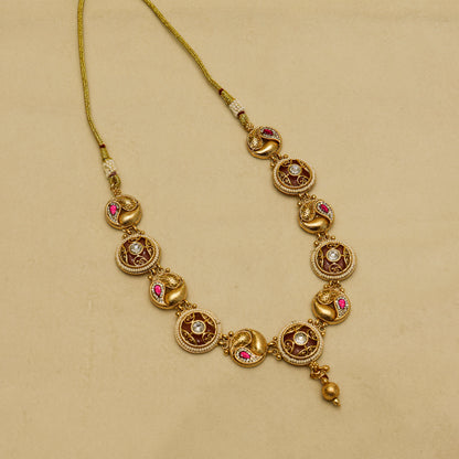 Aanura Circular Kundan Ruby Drop Necklace Set