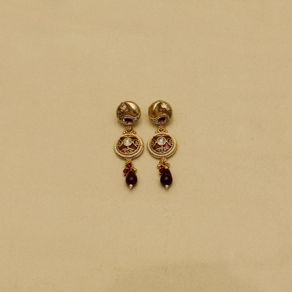 Aanura Circular Kundan Ruby Drop Necklace Set