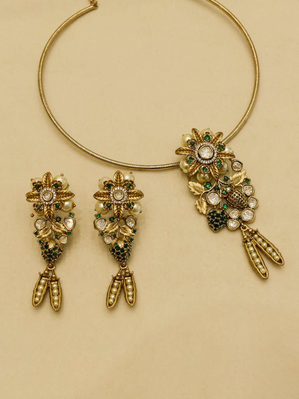 Aanura Antique Floral Pendant Necklace with Pearls