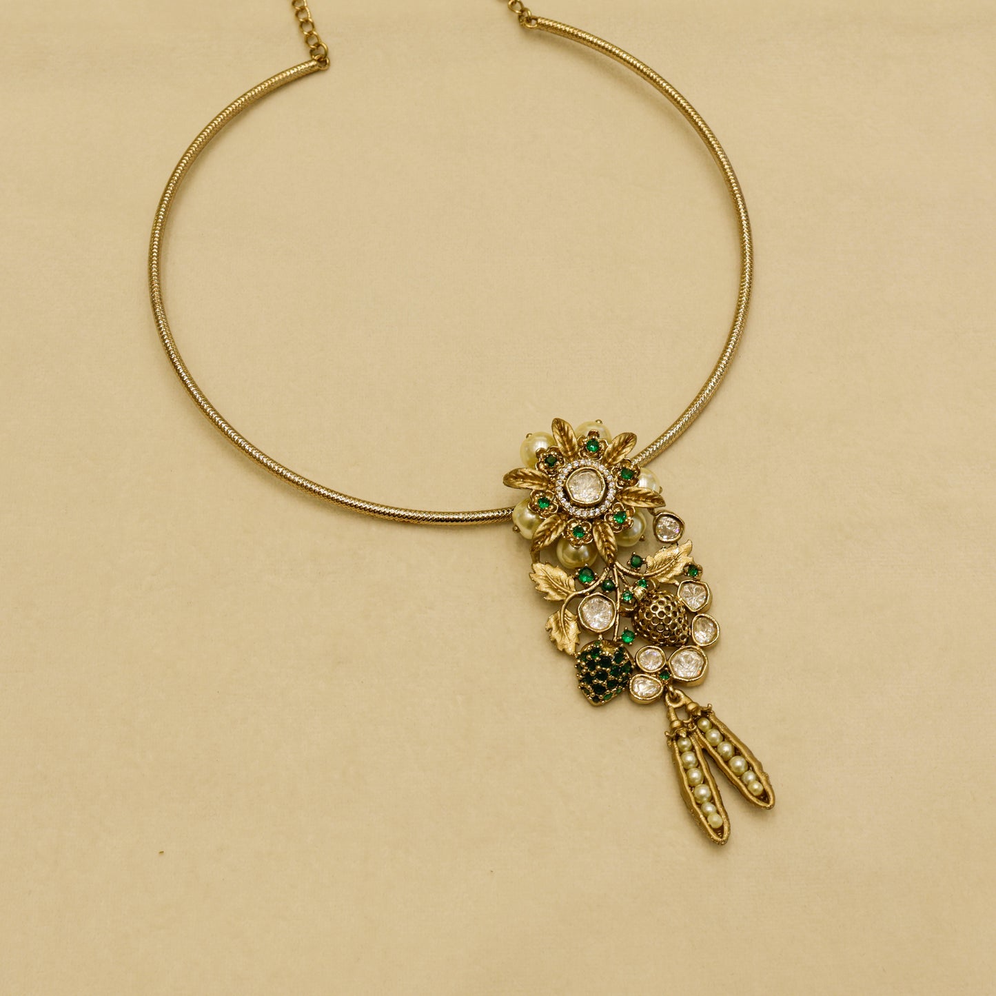Aanura Antique Floral Pendant Necklace with Pearls
