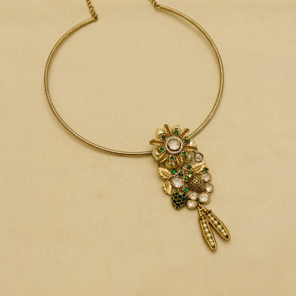 Aanura Antique Floral Pendant Necklace with Pearls