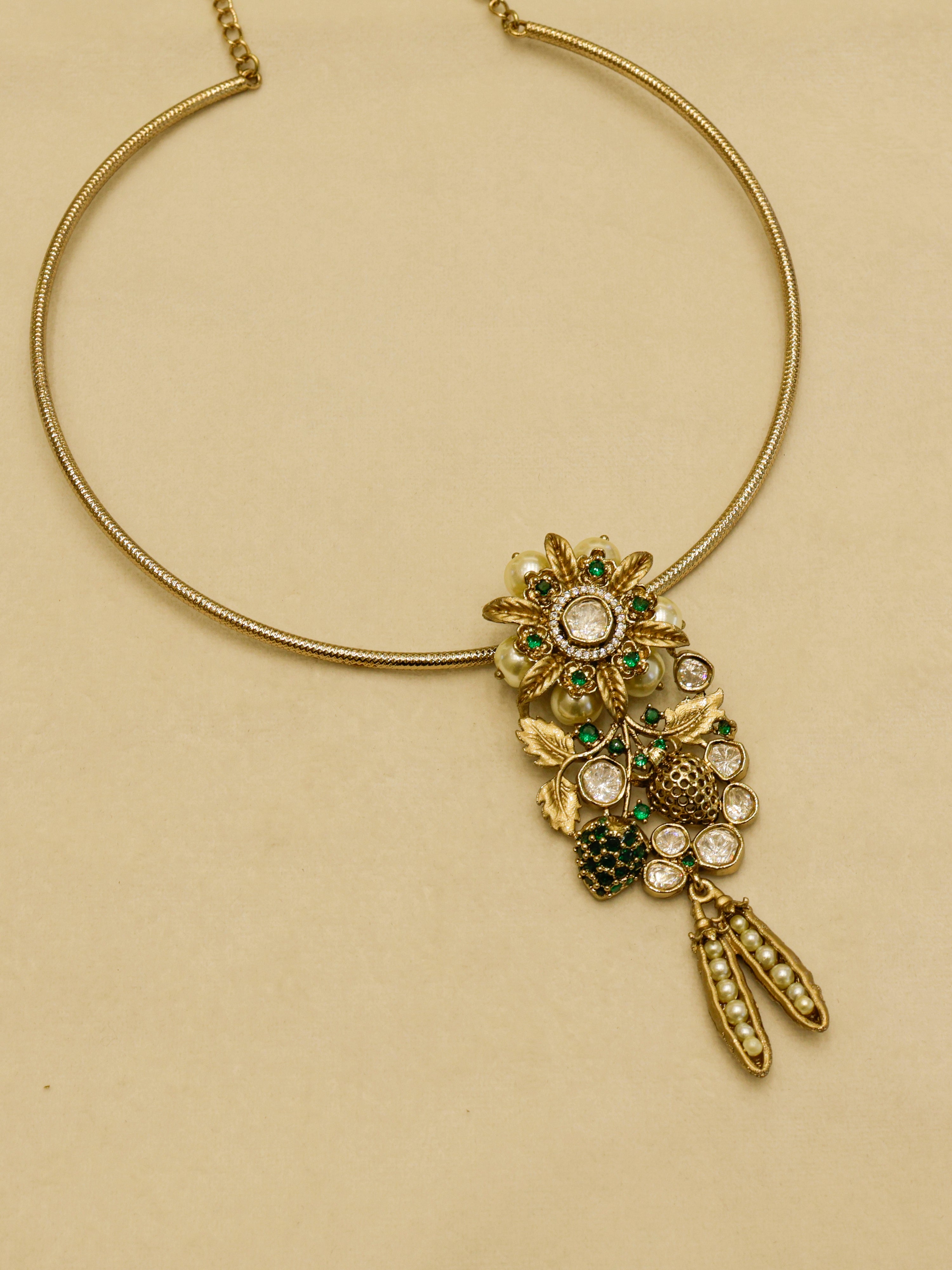 Aanura Antique Floral Pendant Necklace with Pearls
