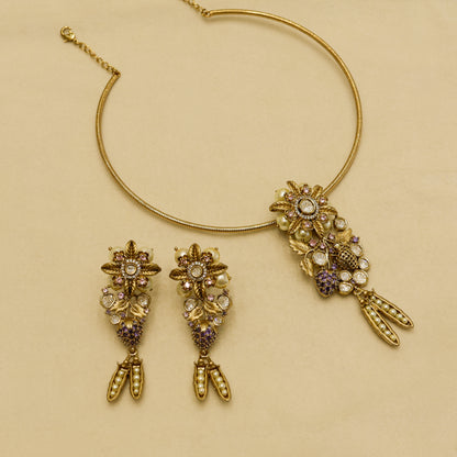 Aanura Antique Floral Pendant Necklace with Pearls