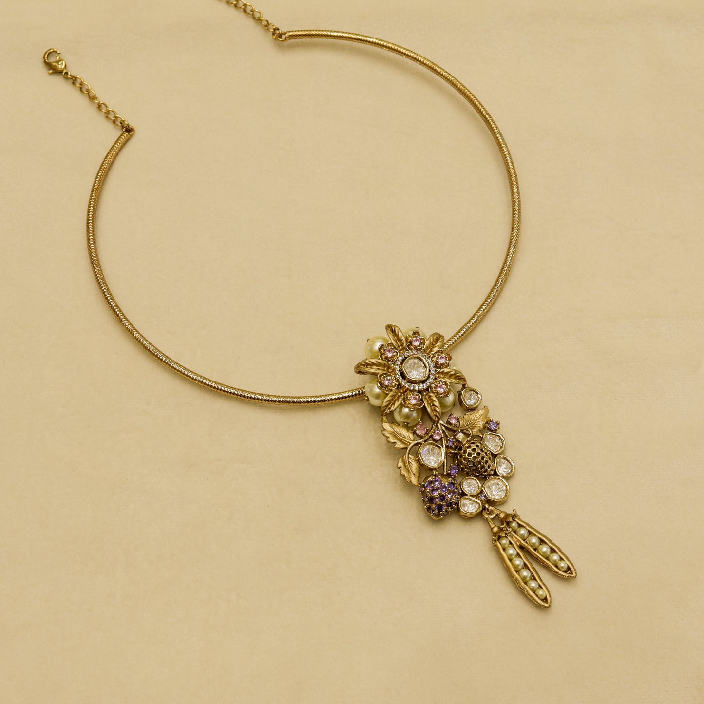 Aanura Antique Floral Pendant Necklace with Pearls