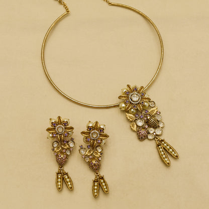 Aanura Antique Floral Pendant Necklace with Pearls