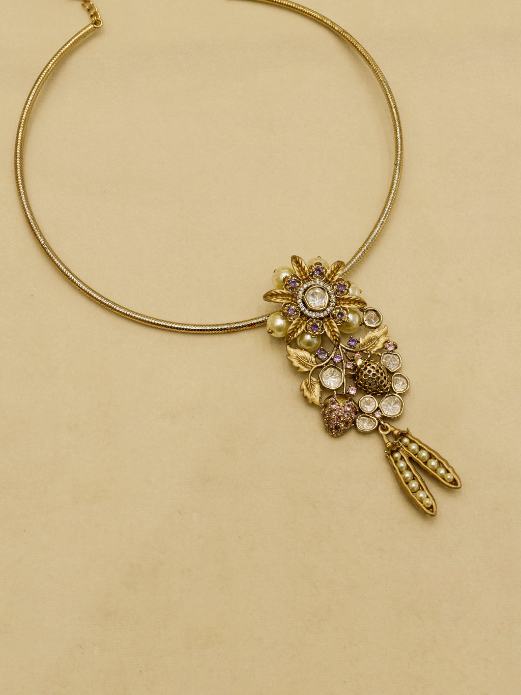 Aanura Antique Floral Pendant Necklace with Pearls