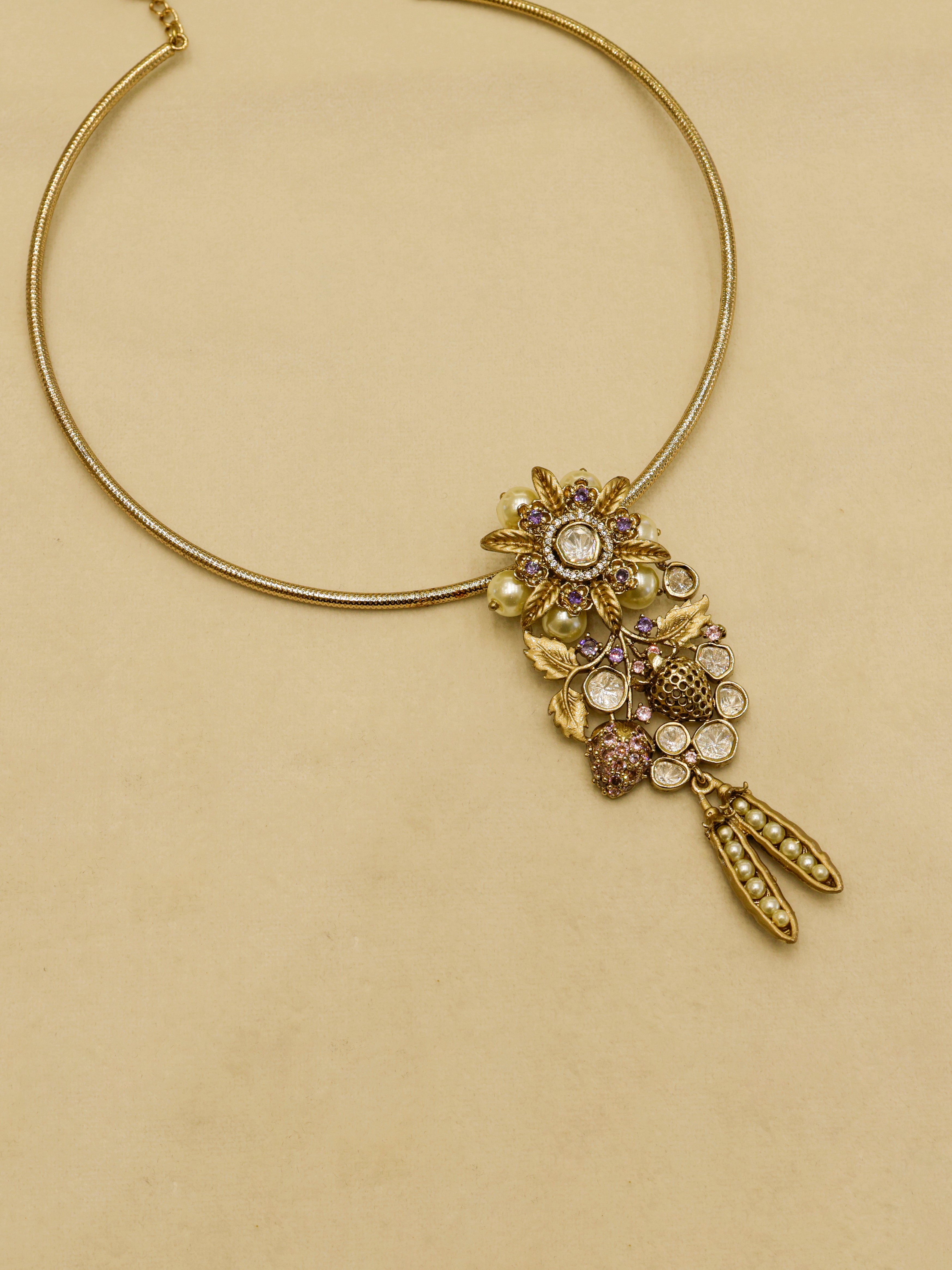 Aanura Antique Floral Pendant Necklace with Pearls