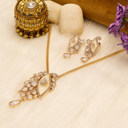 Aanura White Leaf Pendant Necklace & Earrings