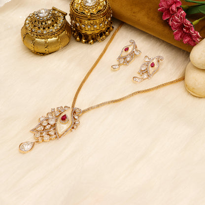 Aanura White Leaf Pendant Necklace & Earrings