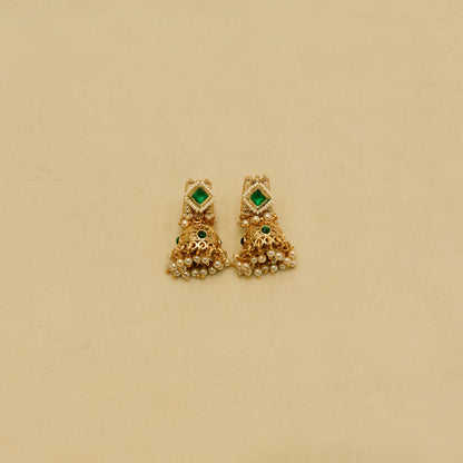 Aanura Kundan Choker Necklace with Green Stones & Pearls