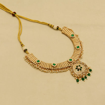 Aanura Kundan Choker Necklace with Green Stones & Pearls