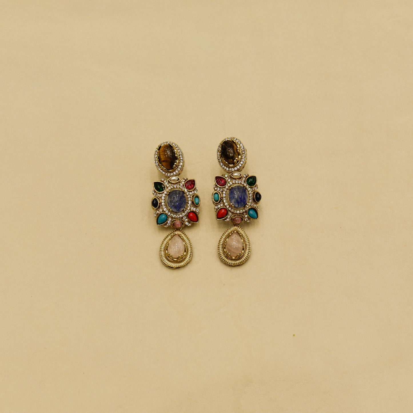 Aanura Navratna Statement Necklace with Multicolor Stones